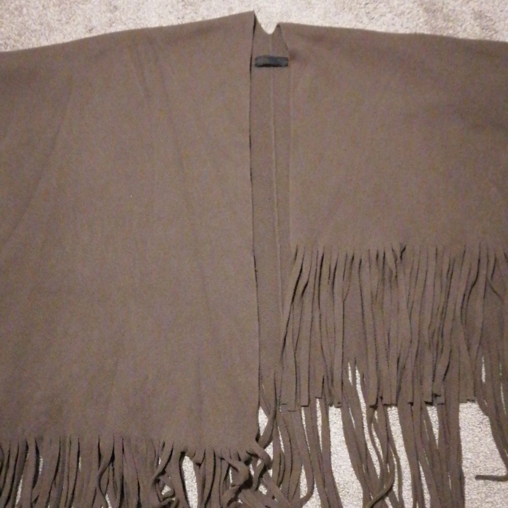 Burberry Prorsum Fringed Wool Cape Shawl Taupe Brown - Poncho - Picture 2 of 5